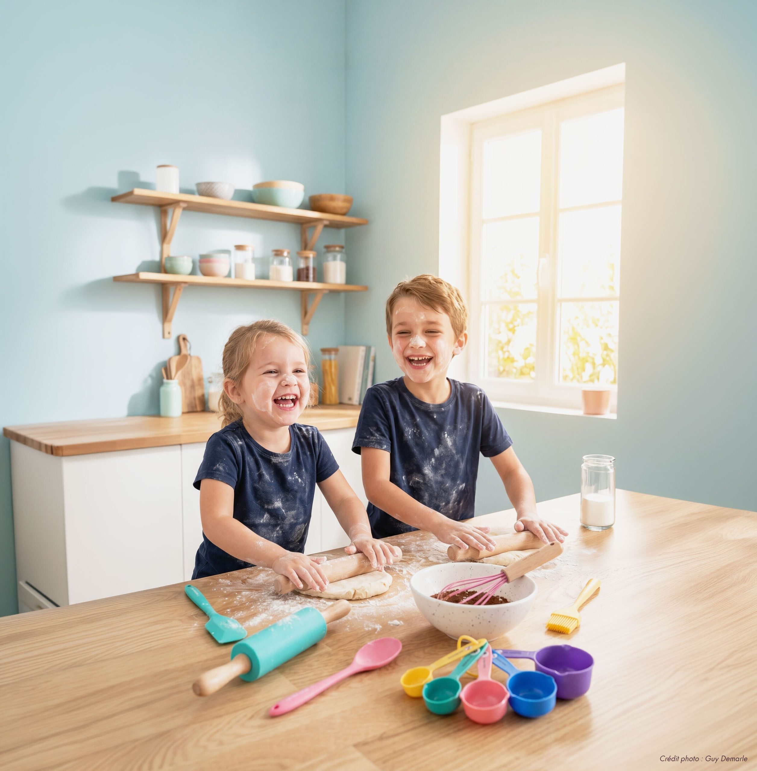 Deux enfants cuisinent avec la gamme Les Apprentis gourmands de Guy Demarle